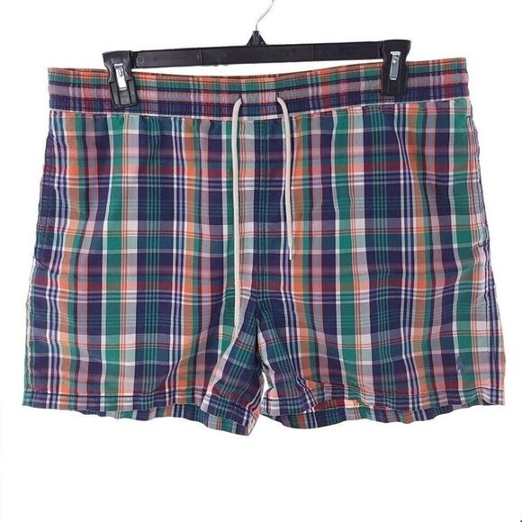 Polo Ralph Lauren Mens Large Green Purple Plaid Swimming Trunks Inner Mesh - Picture 1 of 8
